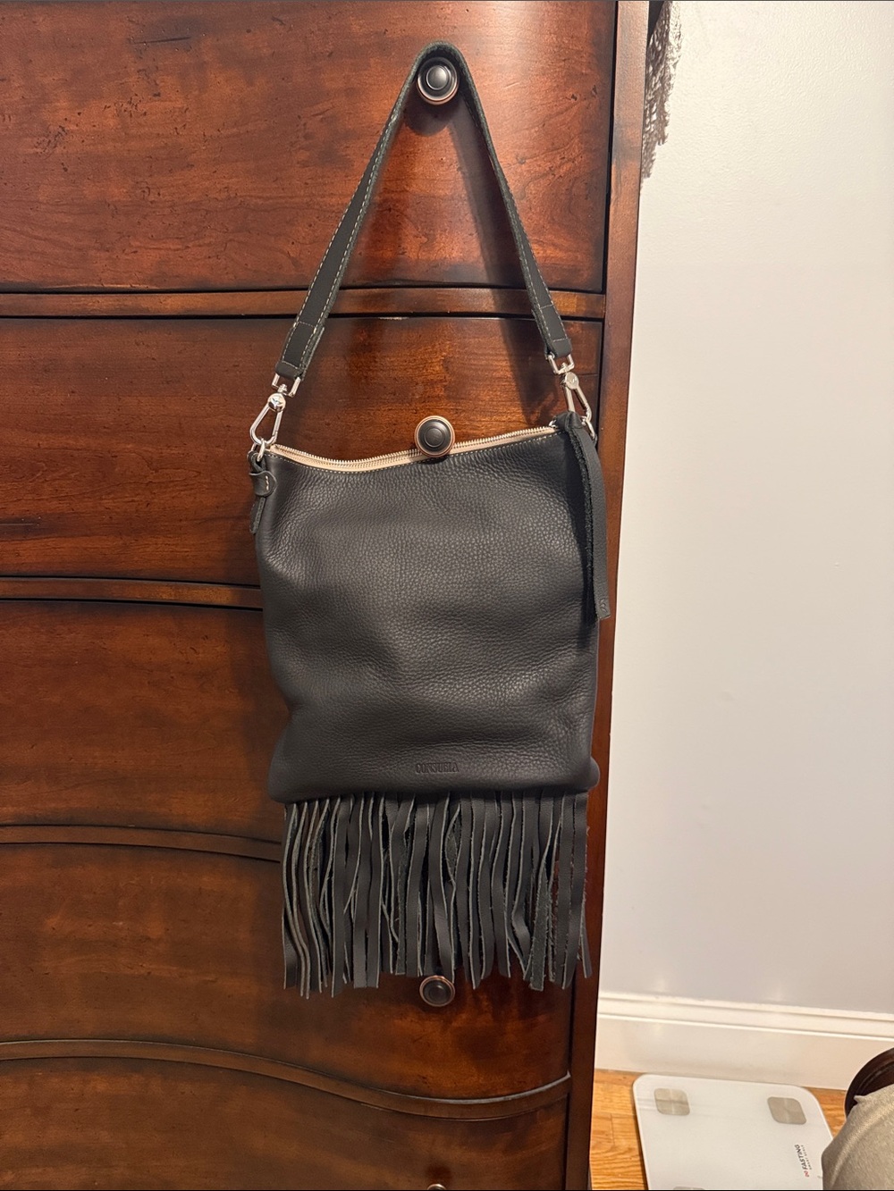 Consuela Fringed Leather Shoulder Bag - Black